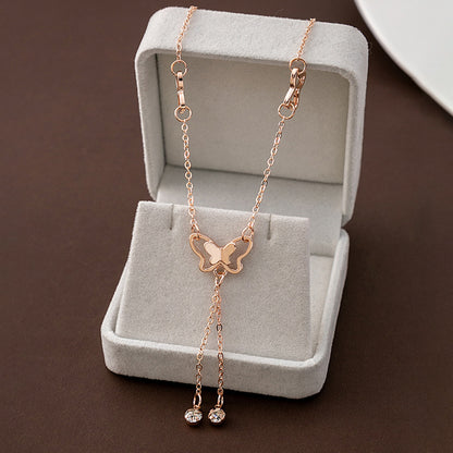 Exquisite Hollow Butterfly Diamond Fringed Anklet