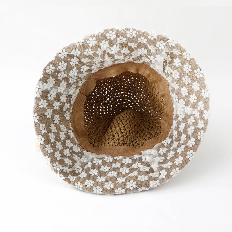 Adiffu Sweet Flower Lace Woven Straw Hat