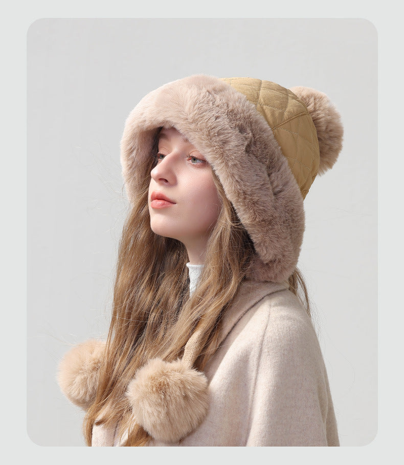 Adiffu Autumn And Winter Mixed Color Cotton Wool Ear Protection Hat