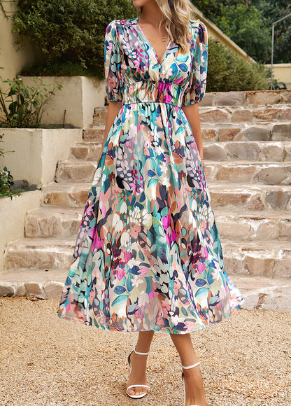 Adiffu Beautiful V-neck Printed Dress