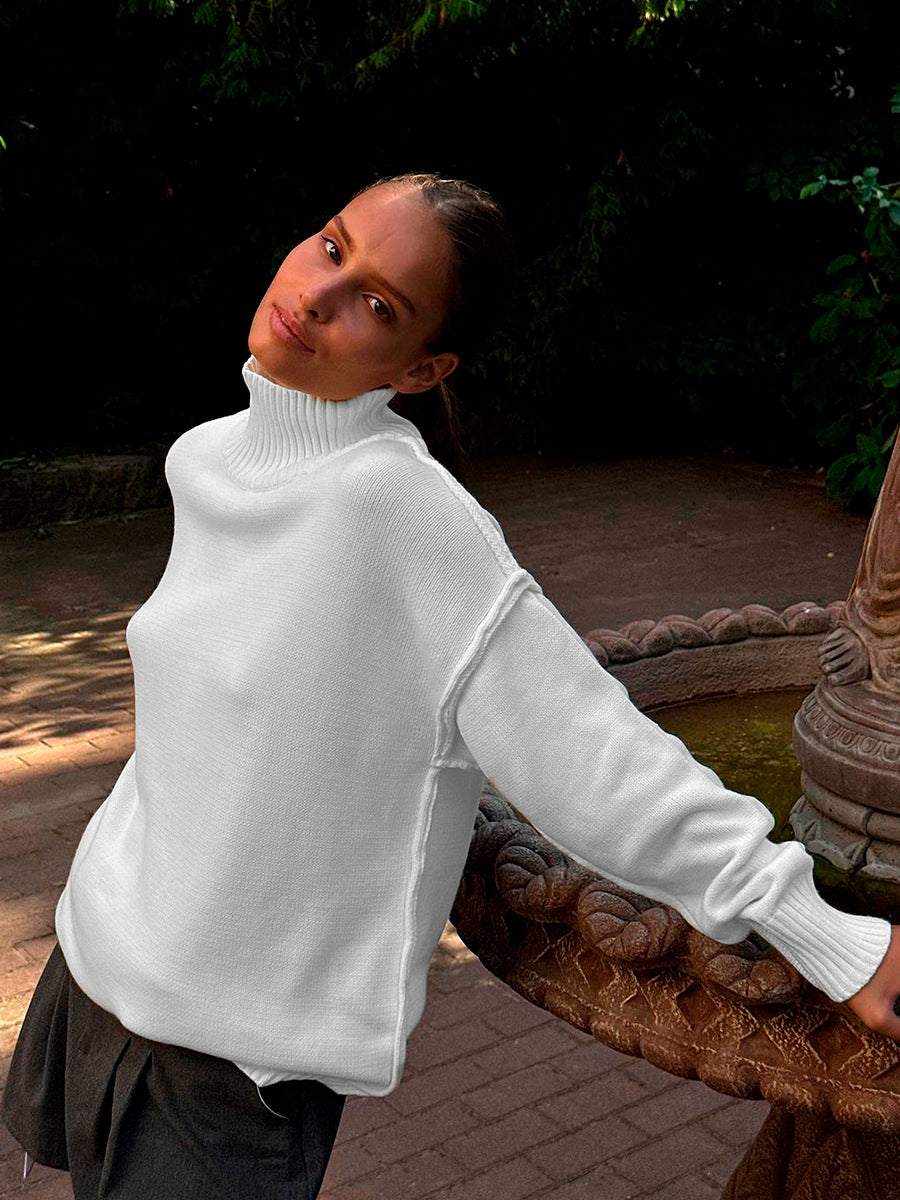 Adiffu Loose Comfortable Turtleneck Knit Pullover Sweater