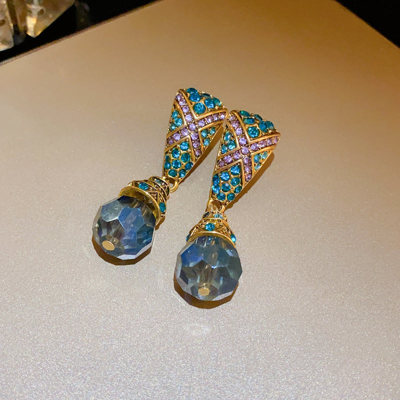 Adiffu Rhinestone Set Trapezoidal Drop Tassel Earrings