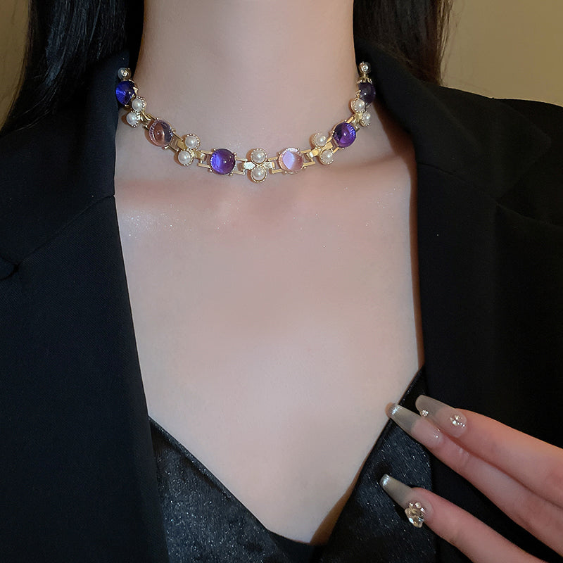 Adiffu Classic Clavicle Artificial Pearl Necklace And Earrings