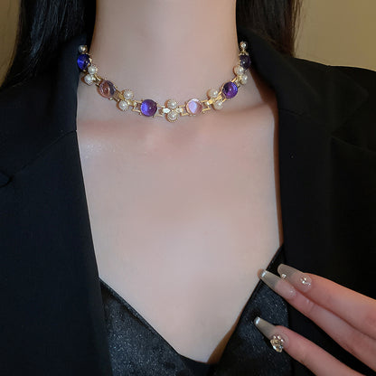 Adiffu Classic Clavicle Artificial Pearl Necklace And Earrings