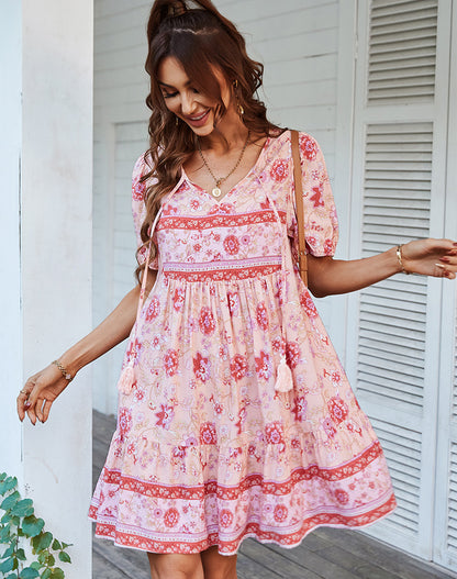 Adiffu Fresh Boho Print Dress