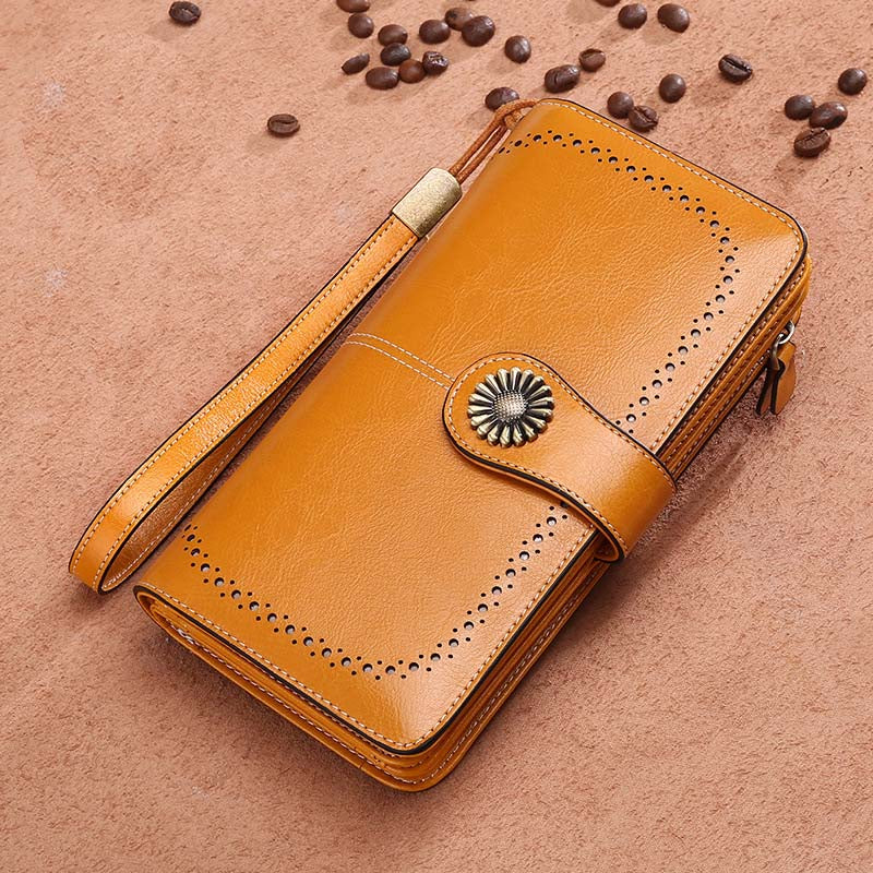 Adiffu Women's Anti-magnetic Purse Cowhide Wallet Large Capacity Clutch Bag