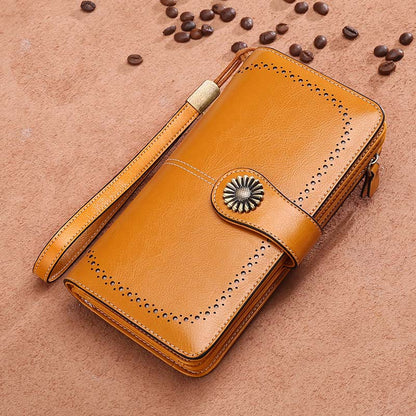 Adiffu Women's Anti-magnetic Purse Cowhide Wallet Large Capacity Clutch Bag
