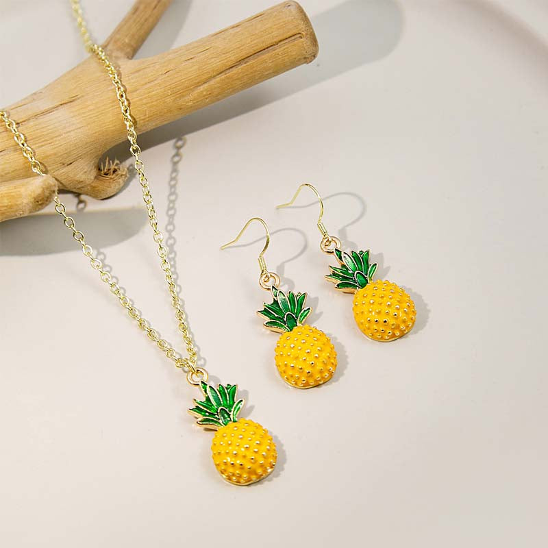 Adiffu Fresh Fruit Pineapple Earrings Necklace Set