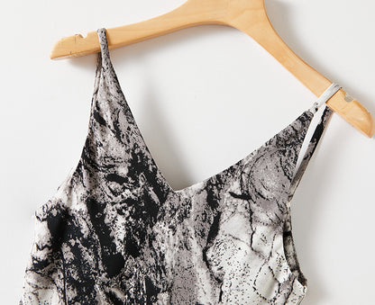 Adiffu Art Ink Style Print Halter Dress