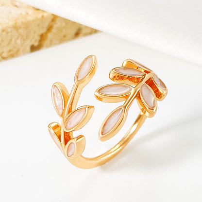 Adiffu Green Leaf Geometric Opening Ring
