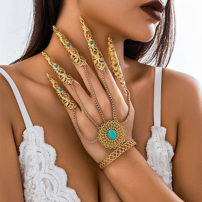 Punk Tapered Nail Chain Ring Bracelet