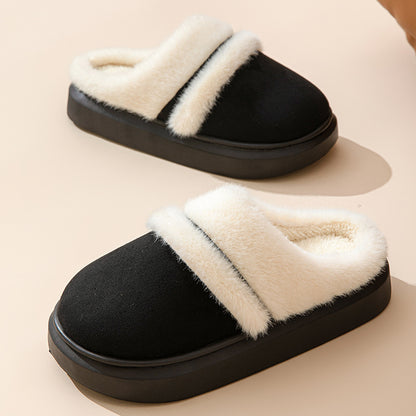 Adiffu Winter Indoor Home Warm Plush Thick Soled Cotton Slippers For Women