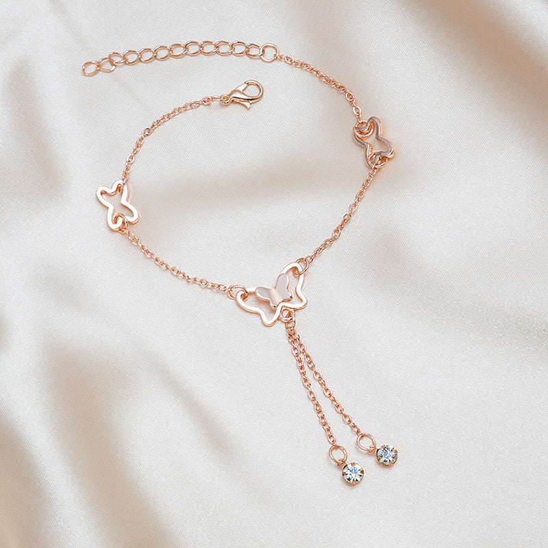 Exquisite Hollow Butterfly Diamond Fringed Anklet