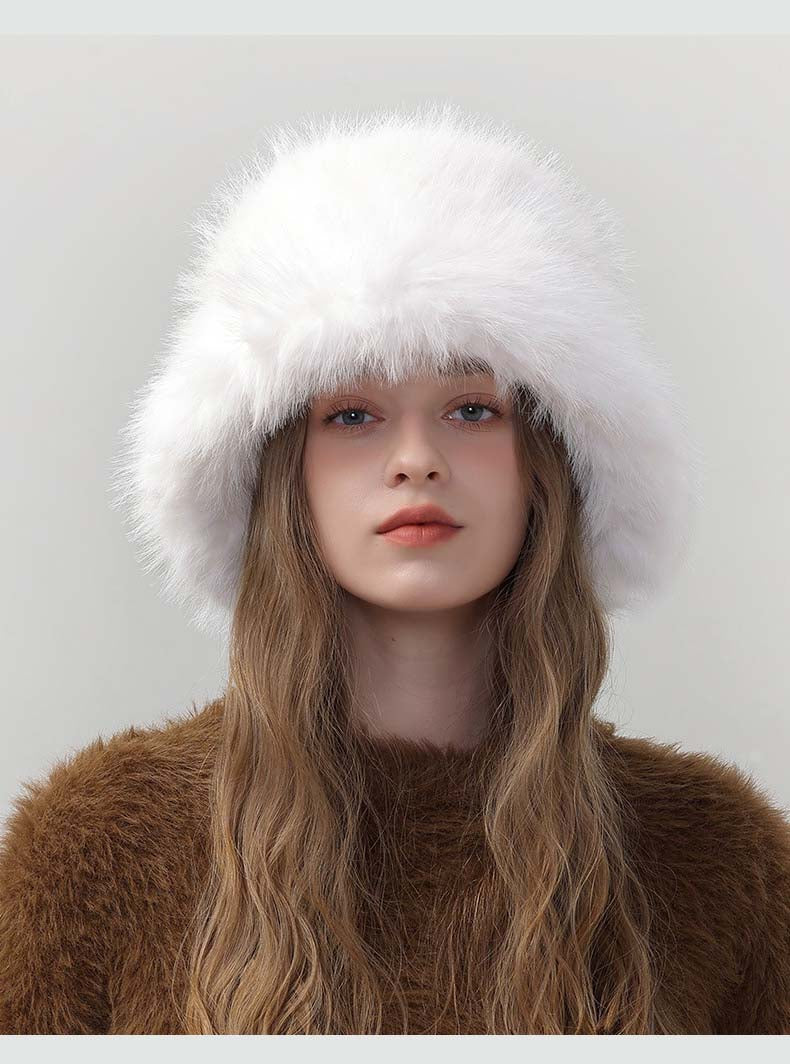 Adiffu Thick Pot Hat With Wide Eaves Solid Color Long Wool Hat
