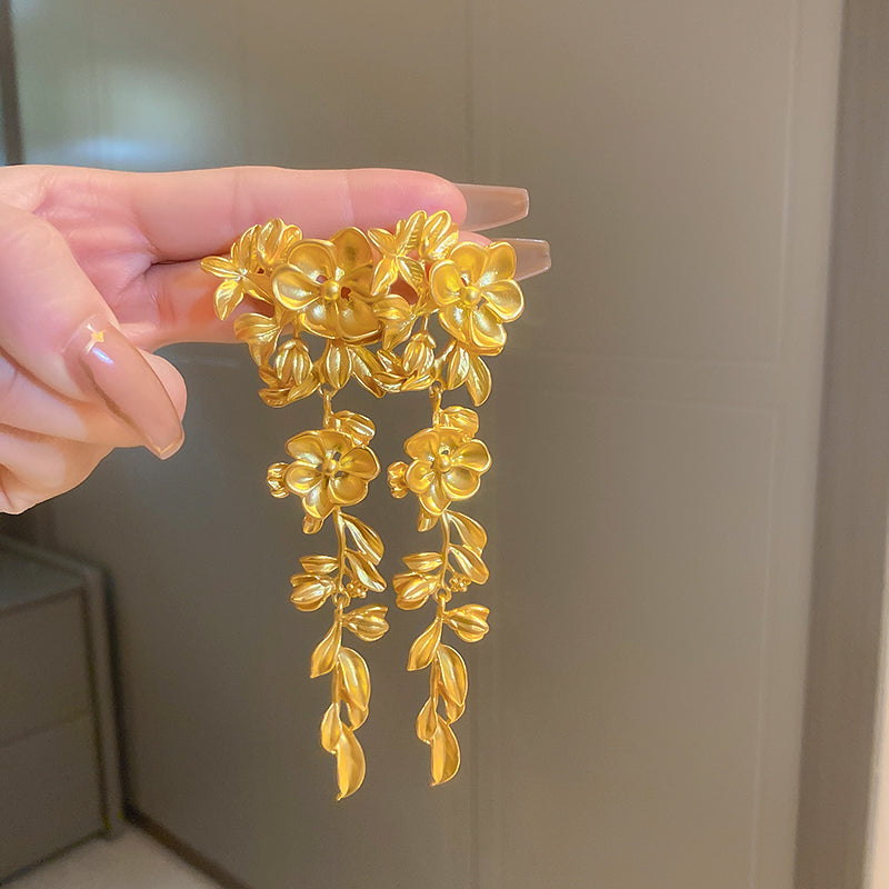 Adiffu Flowers And Leaf Tassel Earrings