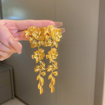 Adiffu Flowers And Leaf Tassel Earrings