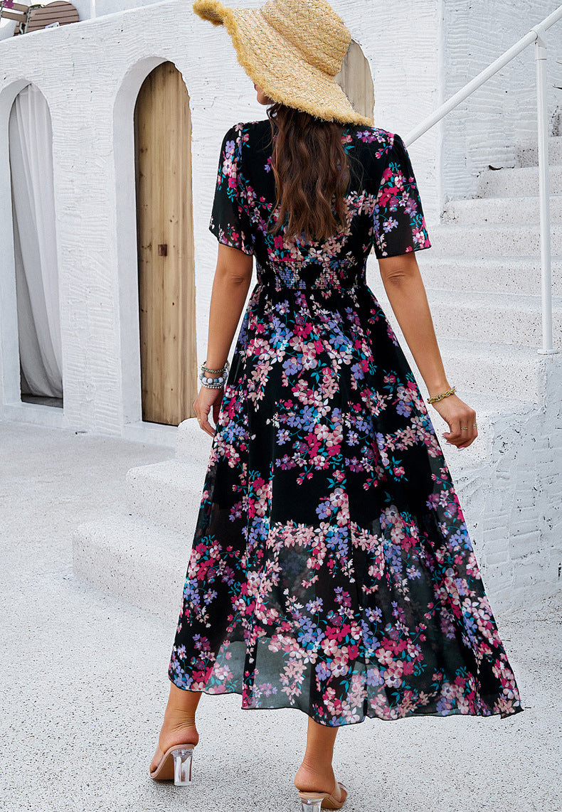 Popular Floral Short-sleeved Dress