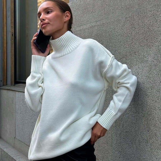 Adiffu Loose Comfortable Turtleneck Knit Pullover Sweater