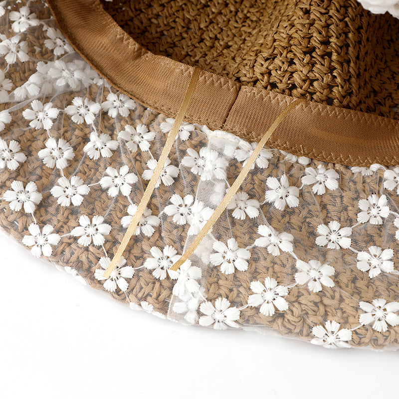 Adiffu Sweet Flower Lace Woven Straw Hat