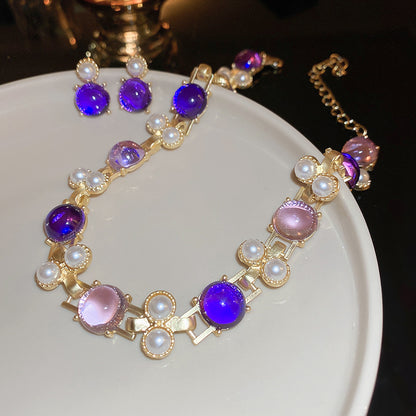 Adiffu Classic Clavicle Artificial Pearl Necklace And Earrings
