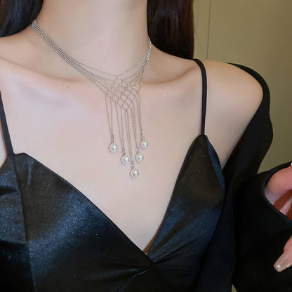 Trendy Prismatic Artificial Pearl Fringe Multilayer Necklace