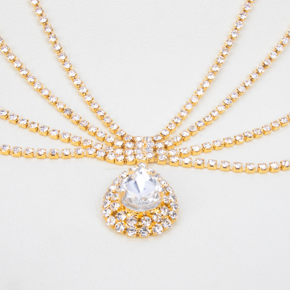 Adiffu Boho Chic Water Drop Sparkling Rhindiamonds Bridal Hair Chain