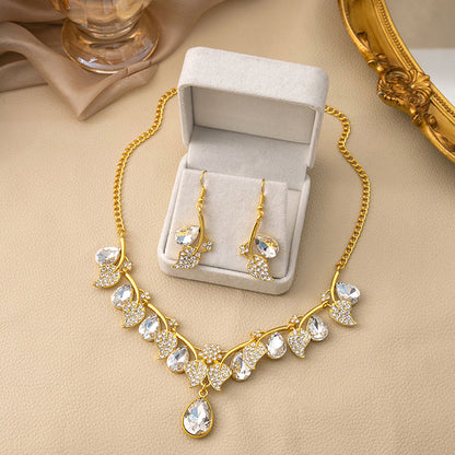 Adiffu Ethnic Style Rhinestone Clavicle Chain Pendant Jewelry Set