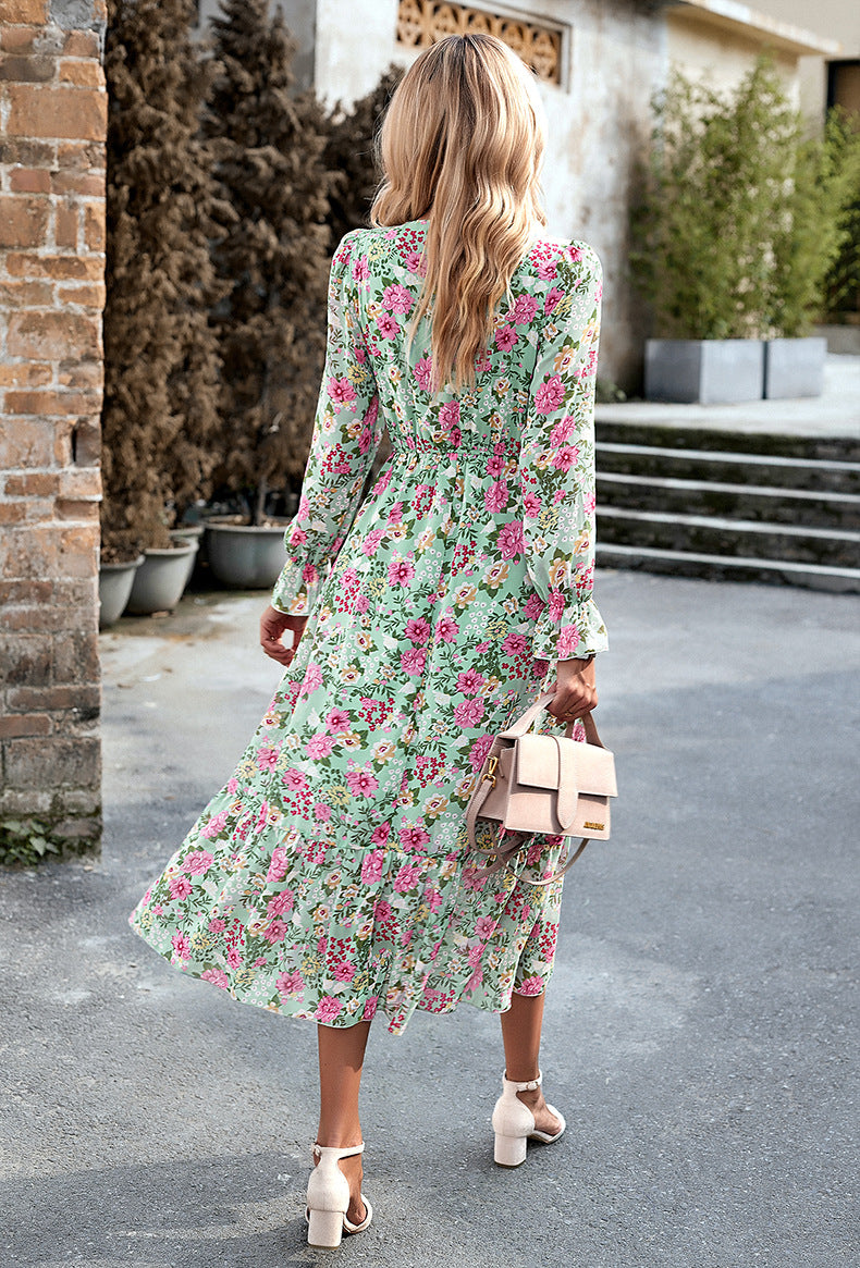 Adiffu Elegant V-neck Long Dress