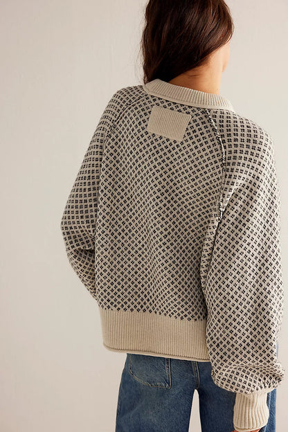 Adiffu Pullover Jacquard Long-sleeved Crew-neck Sweater For Women
