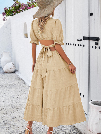 Adiffu Women's V-neck Waist Dress