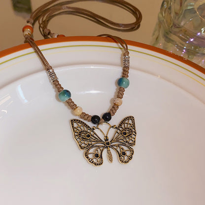 Adiffu Woven Rope Butterfly Pendant Necklace