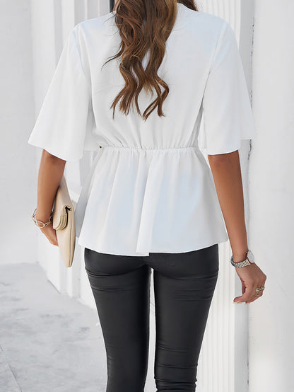 Stylish Short-sleeved Belted Top