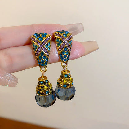 Adiffu Rhinestone Set Trapezoidal Drop Tassel Earrings