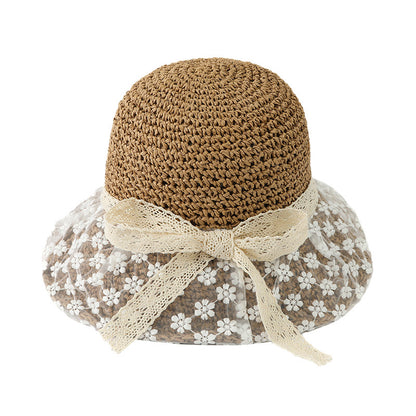Adiffu Sweet Flower Lace Woven Straw Hat