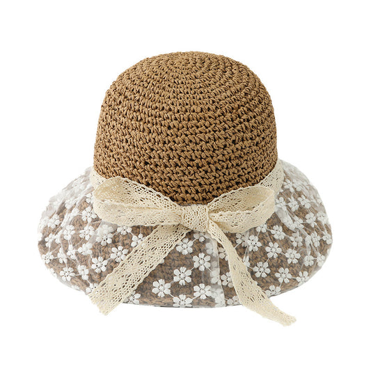 Adiffu Sweet Flower Lace Woven Straw Hat
