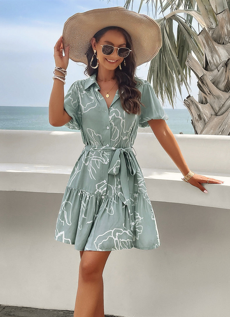 Stylish Printed Short-sleeved Dress