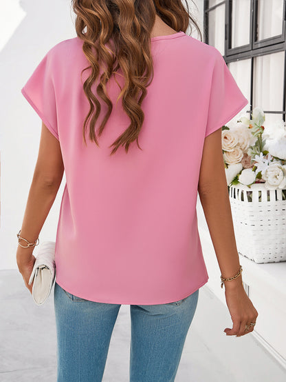 Adiffu Casual Solid Color V-neck Short-sleeved Shirt