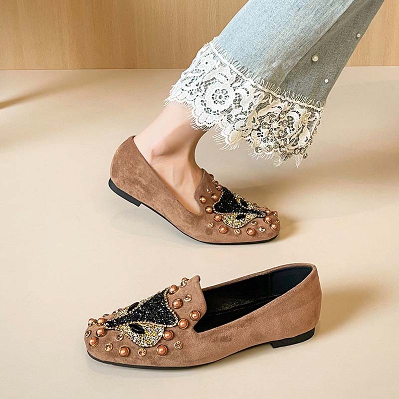 Adiffu Chic Studded Flat Loafers with Soft Comfort Sole