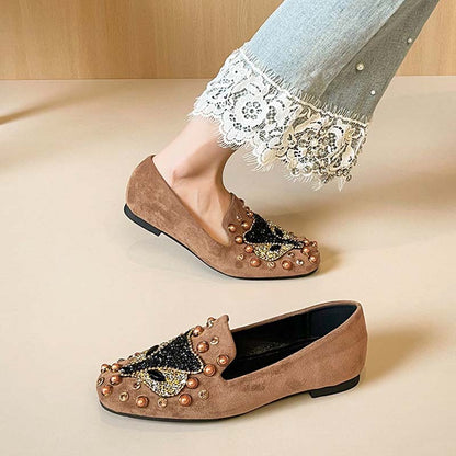 Adiffu Chic Studded Flat Loafers with Soft Comfort Sole