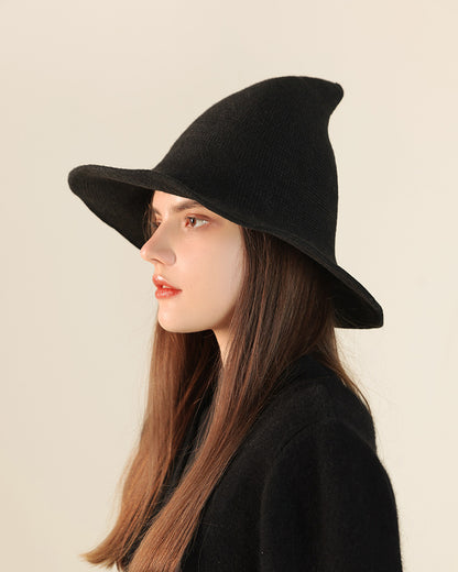 Adiffu Halloween Witch Hat With Large Brim Knitted Party Cosplay Hat