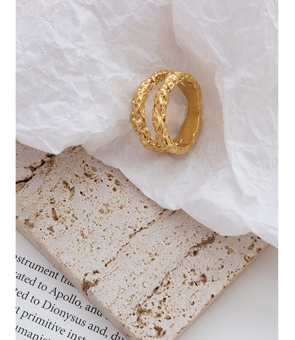 Adiffu 18K Gold Beat Tinfoil Textured Double Ring
