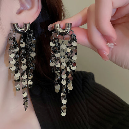 Personalized U-shaped Sequined Tassel Earrings