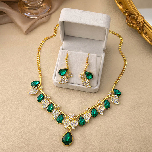 Adiffu Ethnic Style Rhinestone Clavicle Chain Pendant Jewelry Set