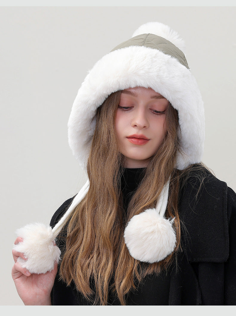 Adiffu Autumn And Winter Mixed Color Cotton Wool Ear Protection Hat