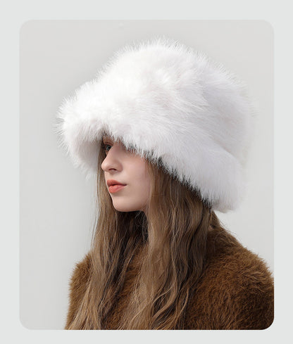 Adiffu Thick Pot Hat With Wide Eaves Solid Color Long Wool Hat