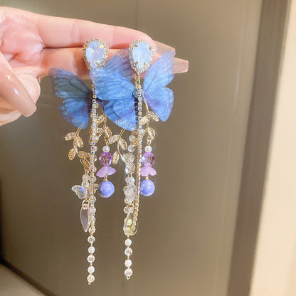Nature-inspired Butterfly Tassel Earrings