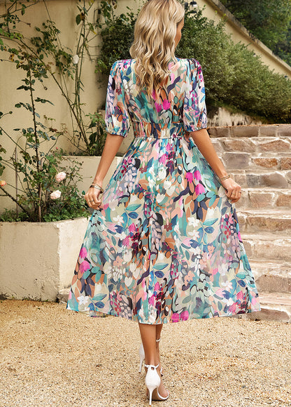 Adiffu Beautiful V-neck Printed Dress