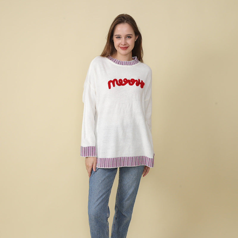 Adiffu New Long-sleeved Monogram Embroidered Sweater For Christmas