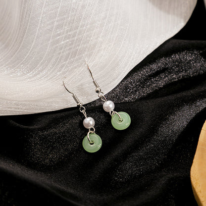 Adiffu Vintage Chinese Pearl Jade Earrings