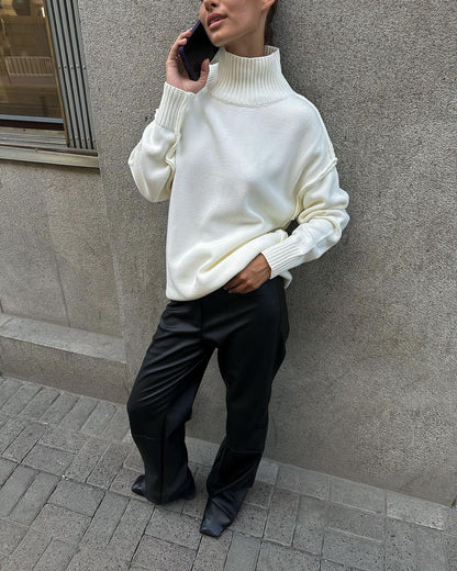 Adiffu Loose Comfortable Turtleneck Knit Pullover Sweater